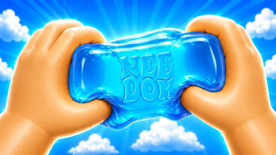 Clean the Squishies — blue Nee Doh squishy being stretched